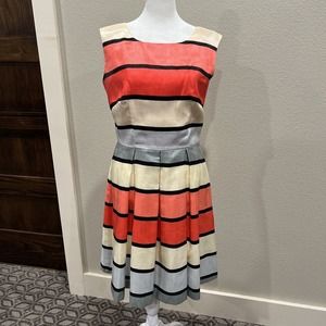 Danny And Nicole Dress Women Size 8 Sleeveless Coral Pink Stripe Zip Knee Length